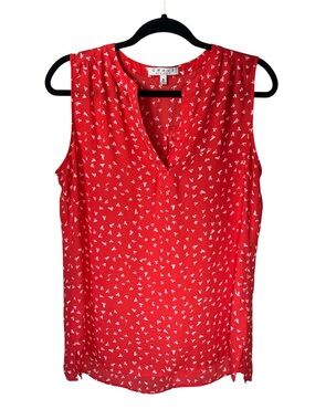 Chaus Red and White Hashmark Pattern Blouse Size Medium